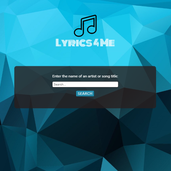 Home screen of Lyrics 4 Me web app