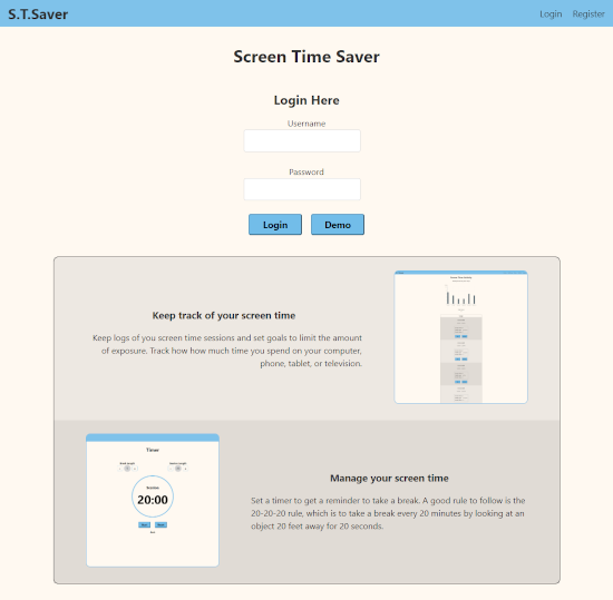 Home screen of STSaver web app