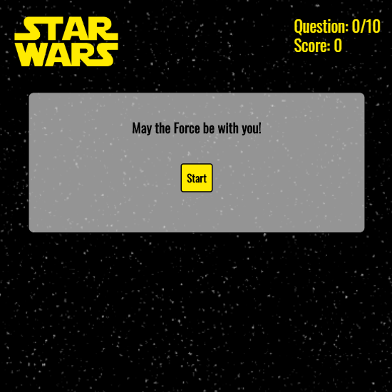 Start screen for a Star Wars quiz